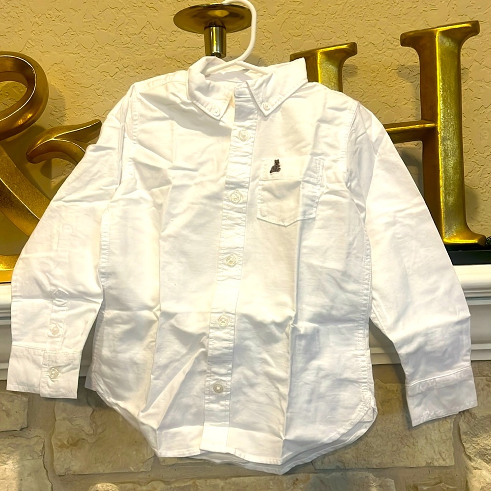 BABY GAP white long sleeve dress shirt with bear on pocket Size 5 NWT in plastic